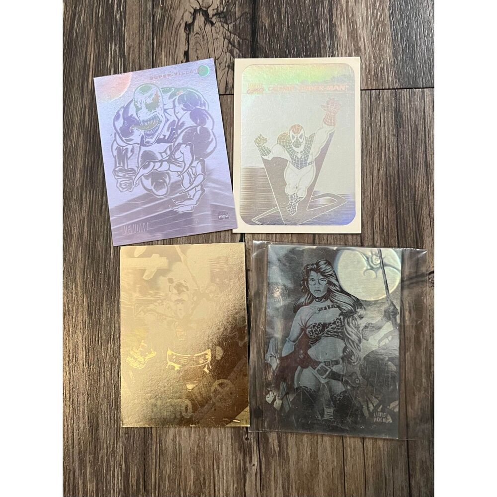 4 RARE Hologram Marvel Cards Spiderman Venom Magento and a Swap Girl Prototype